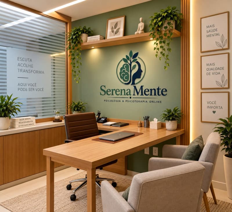 Consultório da Clínica Serena Mente com ambiente acolhedor
